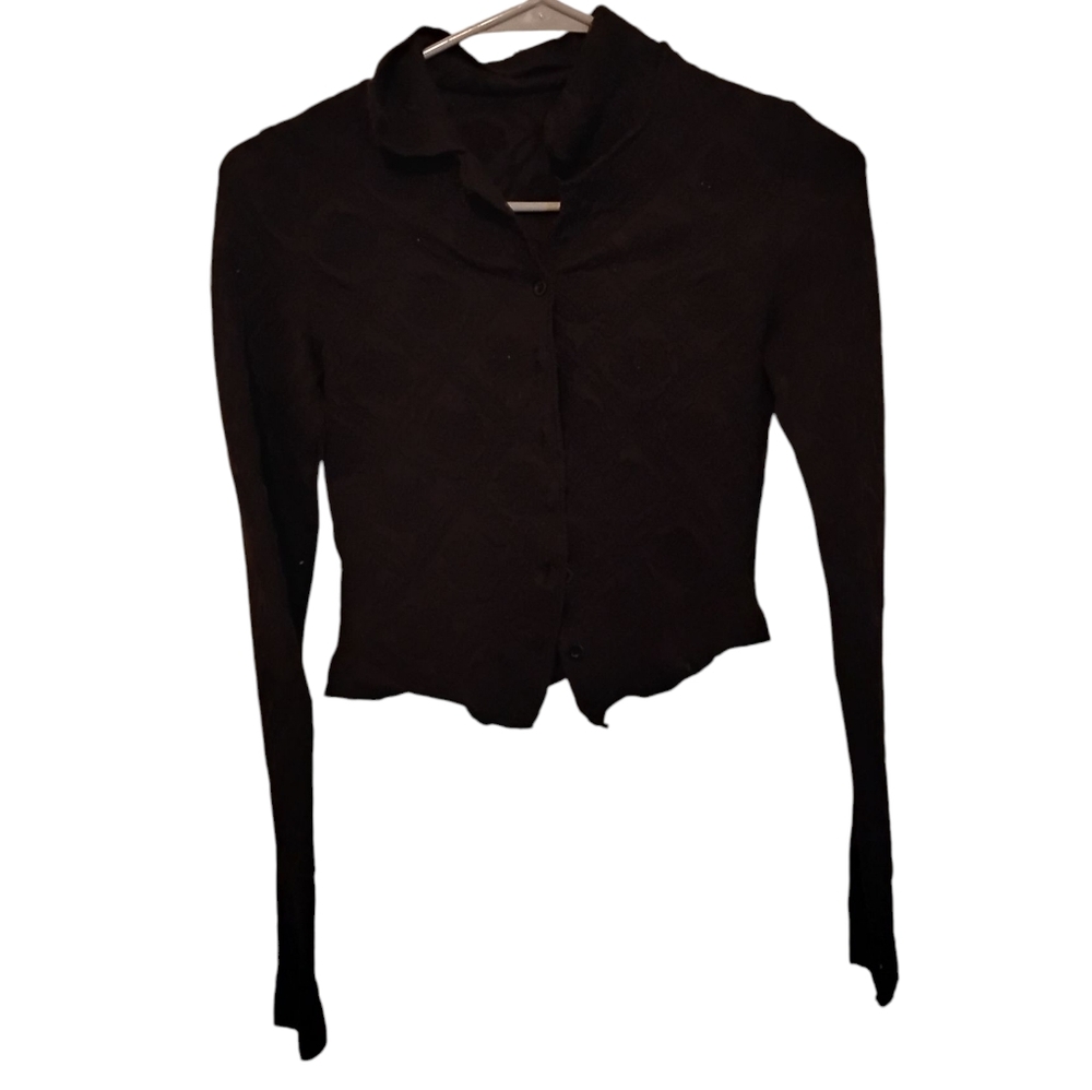 Black Lace Cardigan Floral Button Down Mesh Sheer Cropped